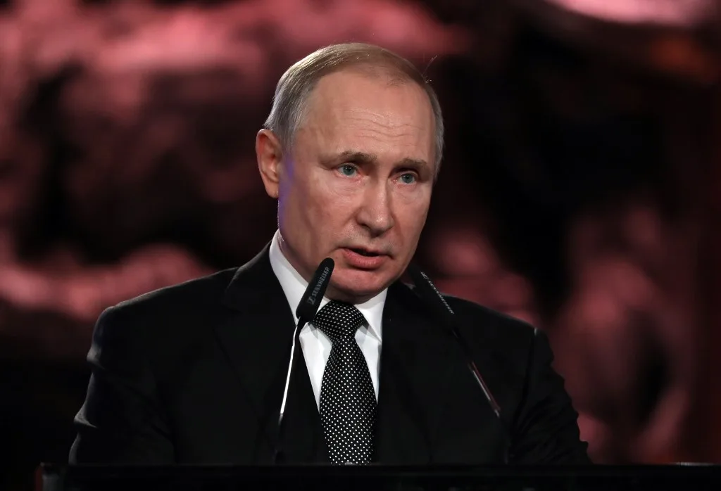 Le président russe Vladimir Poutine au 5e Forum de la Shoah, à Jérusalem, le 23 janvier 2020. (Crédit by Abir SULTAN / POOL / AFP)