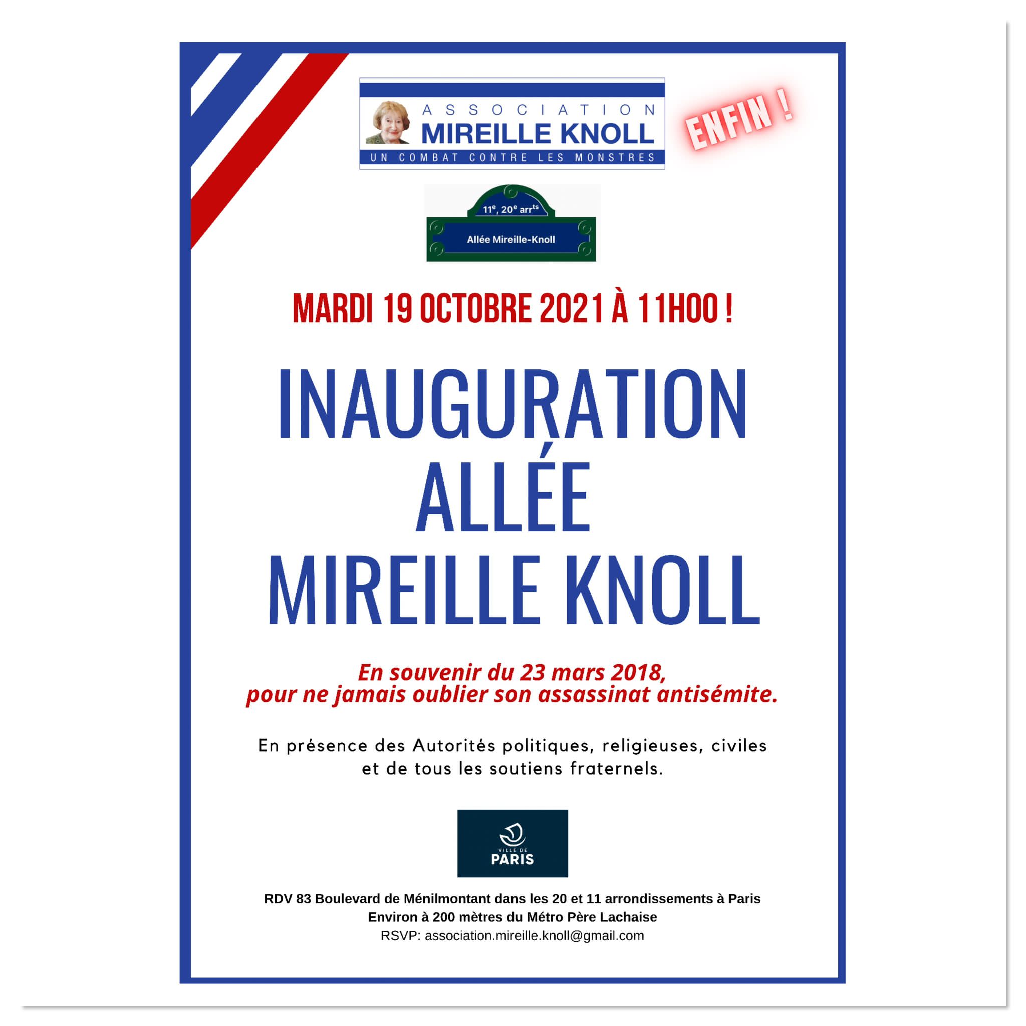 Affiche pour l'inauguration de l'allée Mireille Knoll